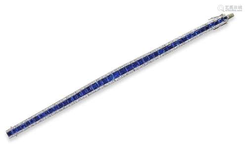 SAPPHIRE AND DIAMOND BRACELET, CIRCA 1930