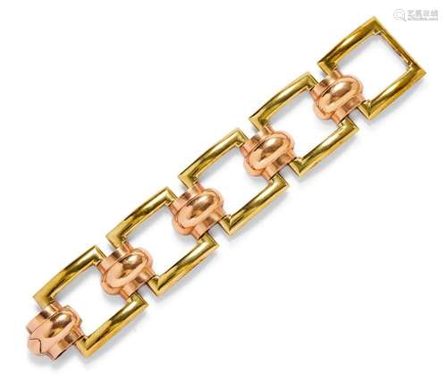 14CT BICOLOUR GOLD BRACELET, CIRCA 1940