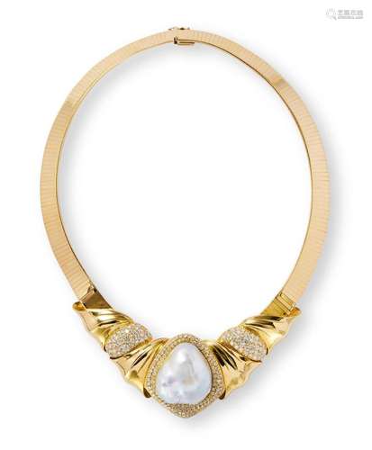 CHIAMPESAN BAROQUE PEARL AND DIAMOND NECKLACE