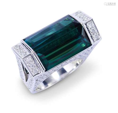 GREEN TOURMALINE AND DIAMOND RING