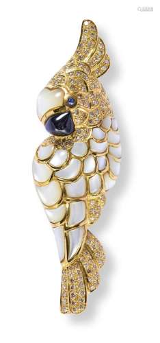 18CT GOLD AND MULTI-GEM COCKATOO BROOCH