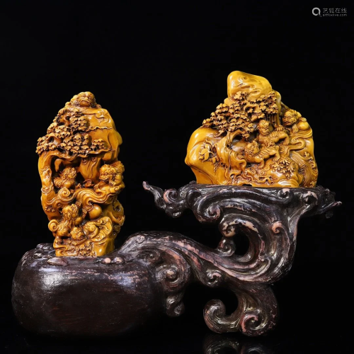 Two Superb Chinese Tianhuang Stone Fortune Lion Statues