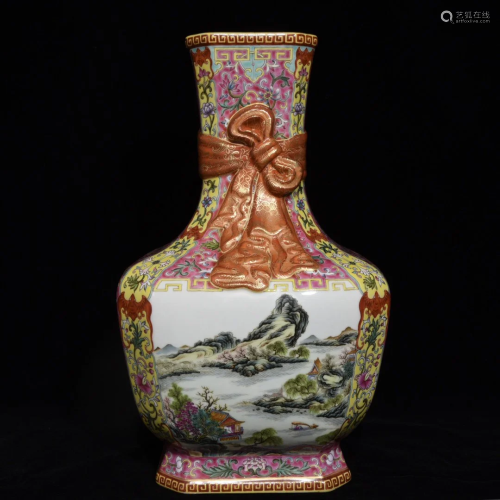 Chinese Gilt Gold Famille Rose Poetic Prose Porcelain Vase