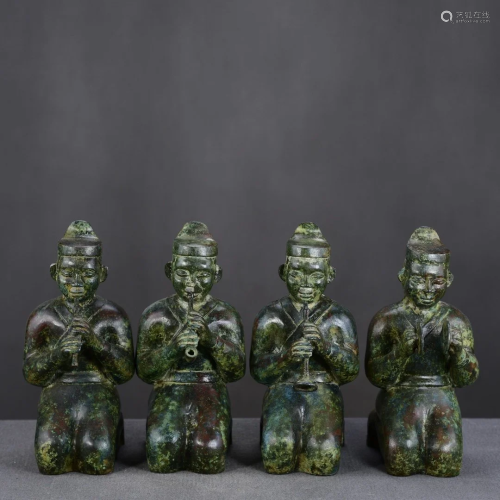 Four Vintage Chinese Bronze Music Figure Statues