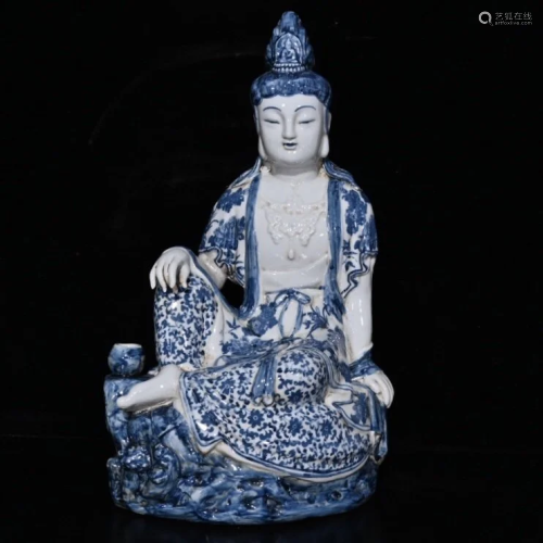 Chinese Blue And White Porcelain Kwan-yin Statue