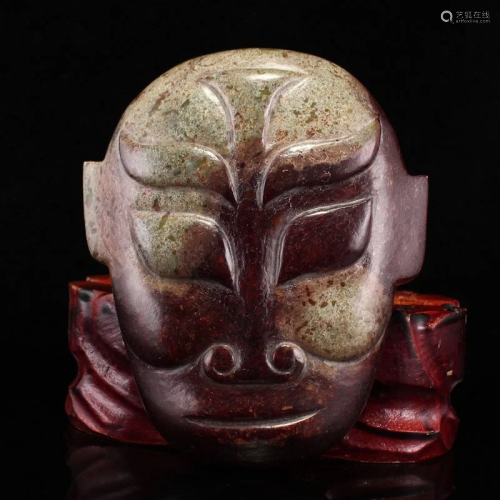 Vintage Chinese Hetian Jade Figure Face Statue