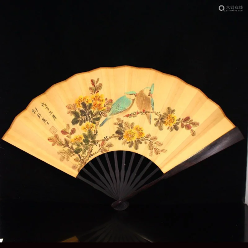 Chinese Watercolour On Xuan Paper Painting Fan