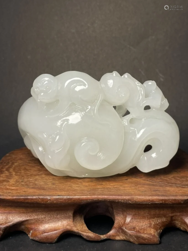 Chinese Qing Dy Hetian Jade Ruyi Monkey Pendant