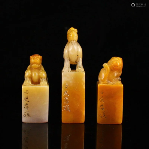 Three Vintage Chinese Tianhuang Stone Divine Beast Seals
