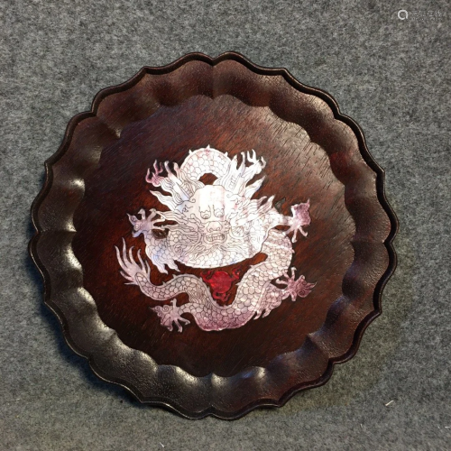 Vintage Zitan Wood Inlay Shell Lucky Dragon Design Tea Tray