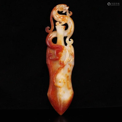 Vintage Chinese Hetian Jade Chi Dragon Dagger Statue
