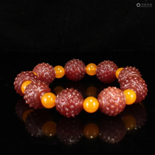 Vintage Chinese Agate Lucky Beads Bracelet