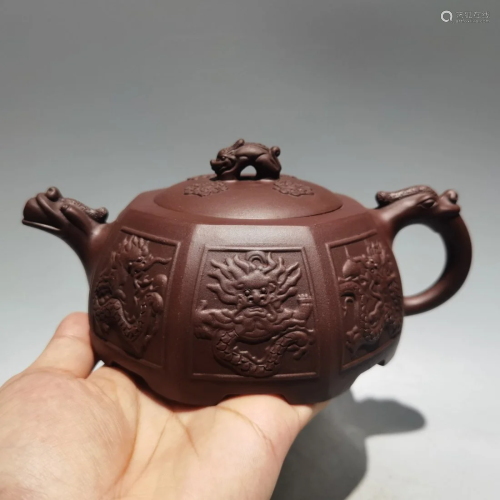 Yixing Zisha Clay Low Relief Fortune Dragon Teapot w Artist ...