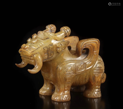 Old Chinese Hetian Jade Lucky Beast Statue