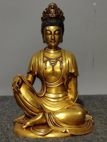 5Kg Chinese Gilt Gold Red Copper Kwan-Yin Statue