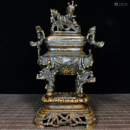 Old Chinese Brass Double Ears Fortune Bamboo Incense Burner ...