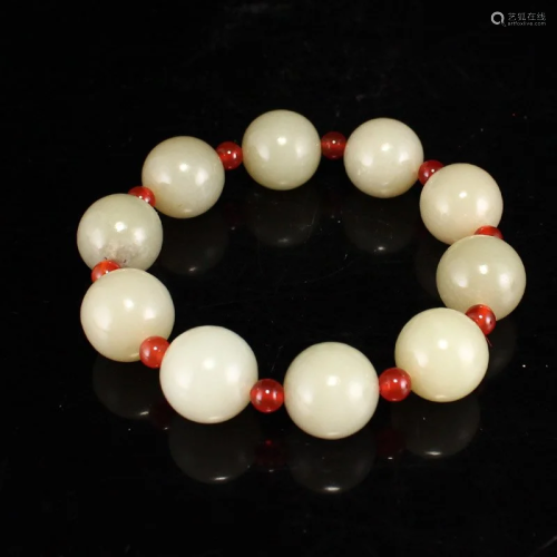 18 MM Chinese Hetian Jade Beads Bracelet