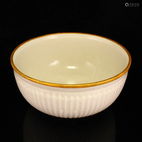 Vintage Chinese Inlaying Gold Edge Ding Kiln Porcelain Bowl