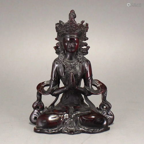 Vintage Ox Horn Carved Tara Buddha Statue