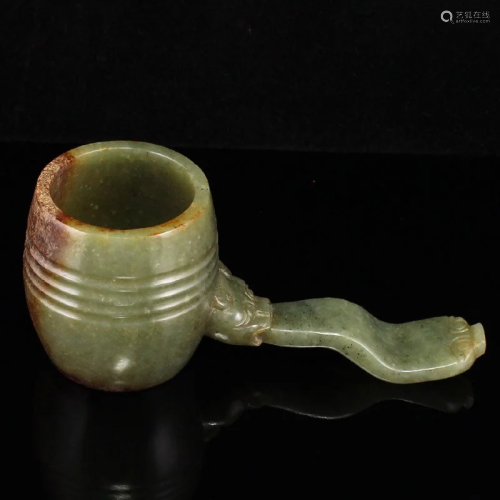 Superb Vintage Chinese Hetian Jade Long Handle Pot