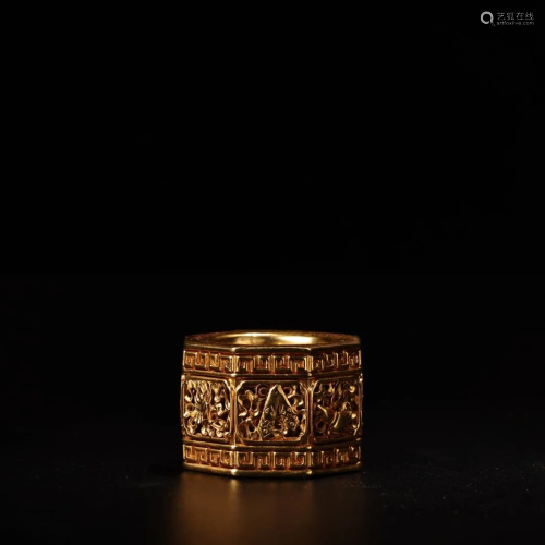 Chinese Gilt Gold Red Copper High Relief Lucky Thumb Ring