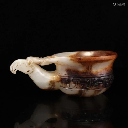 Vintage Chinese Hetian Jade Fortune Sheep Wine Cup