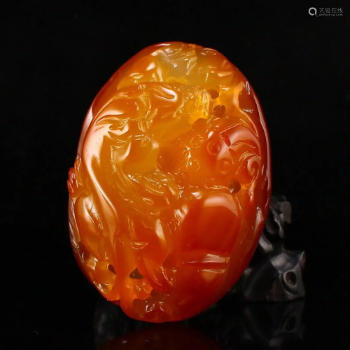Vintage Chinese Agate Carved Chi Dragon Pendant