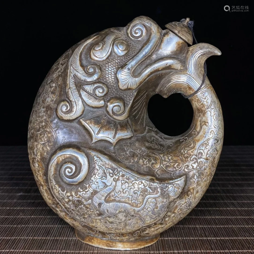 Vintage White Copper Dragon Fish Pot