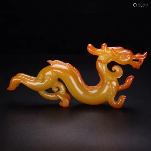 Old Chinese Hetian Jade Fortune Dragon Statue