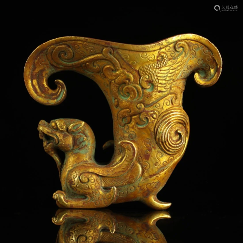 Vintage Chinese Gilt Gold Red Copper Beast Wine Cup