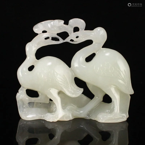 Chinese Natural Hetian Jade Ruyi Crane Statue