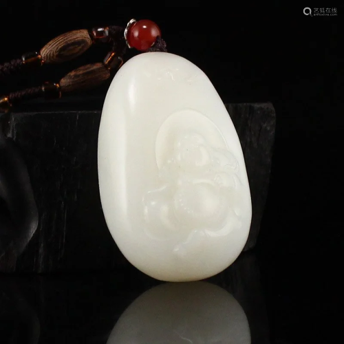 Chinese White Hetian Jade Laughing Buddha Pendant w Certific...