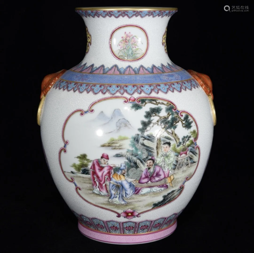 Chinese Gilt Gold Famille Rose Figure Design Porcelain Vase ...