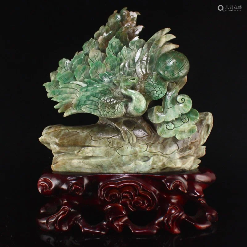 Chinese Natural Dushan Jade Peacock Statue