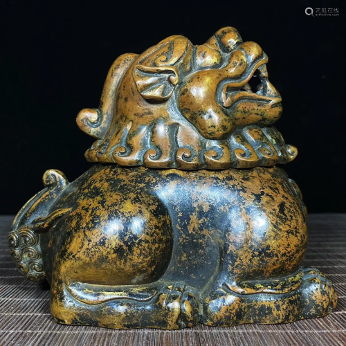 Vintage Chinese Brass Lion Incense Burner
