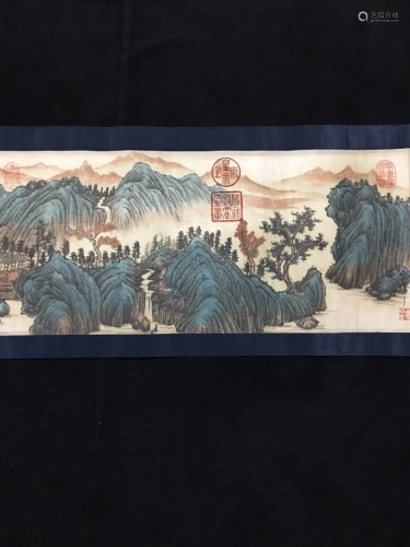 Long 10m Chinese Watercolour On Xuan Paper Mountain River Sc...