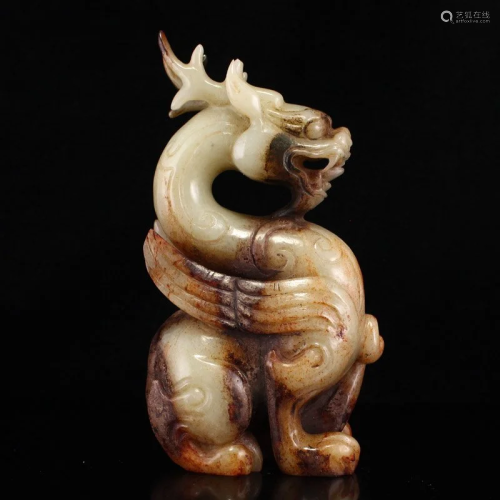 Old Hand Carved Chinese Hetian Jade Dragon Statue