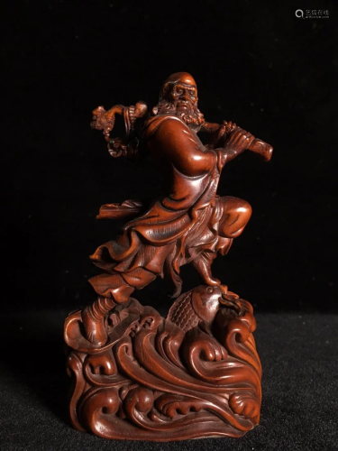 Hand Carved Chinese Boxwood Wood Dharma Statue