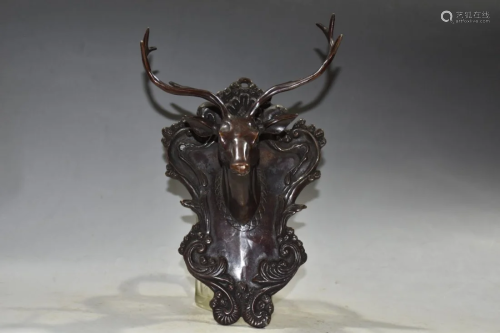 Chinese Bronze Deer Head Statue/Pendant