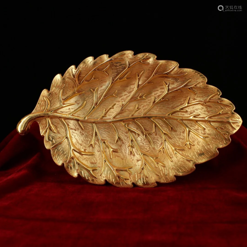 Vintage Tibetan Silver Plated Gilt Gold Leaf Shape Plate