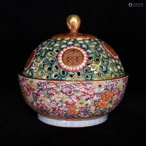 Superb Chinese Enamel Porcelain Incense Burner w Qianlong Ma...