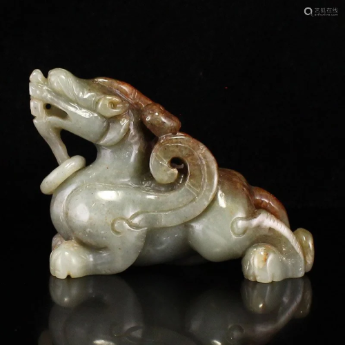 Vintage Chinese Hetian Jade Lucky Beast Statue