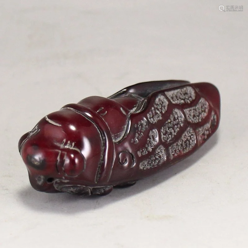 Vintage Hand Carved Ox Horn Cicada Pendant