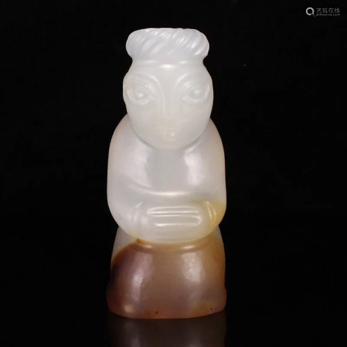 Hand Carved Chinese Agate Figure Pendant