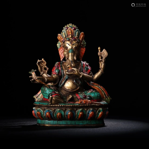 Tibetan Buddhism Gilt Gold Red Copper Inlay Turquoise & ...