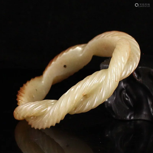 Vintage Openwork Chinese Hetian Jade Bracelet