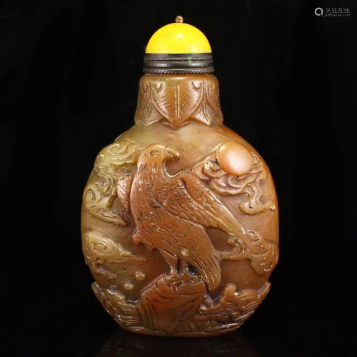 Vintage Chinese Shoushan Stone Low Relief Eagle Design Snuff...