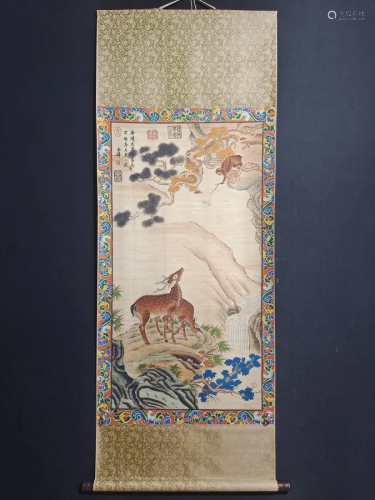 Chinese Watercolour On Xuan Deer & Monkey Paper Painting...
