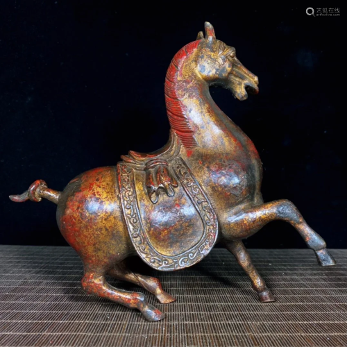 Vintage Chinese Gilt Gold Red Copper Horse Statue