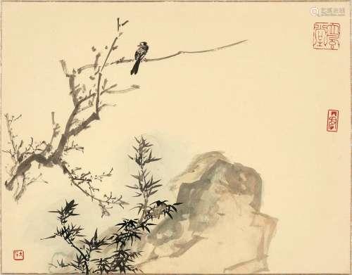 張大千 　 高枝鳴禽   |  Zhang Daqian, Bird Perching on Branch...